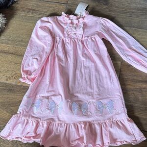 Pink Ruffled Long Sleeve nightgown  with Bow Embroidery